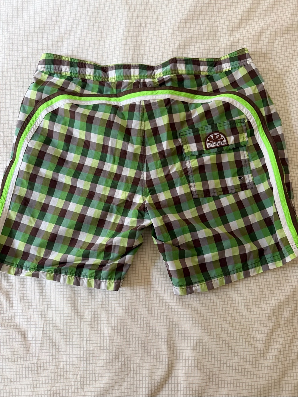 Sundek Green Plaid Swim Shorts with Neon Trim